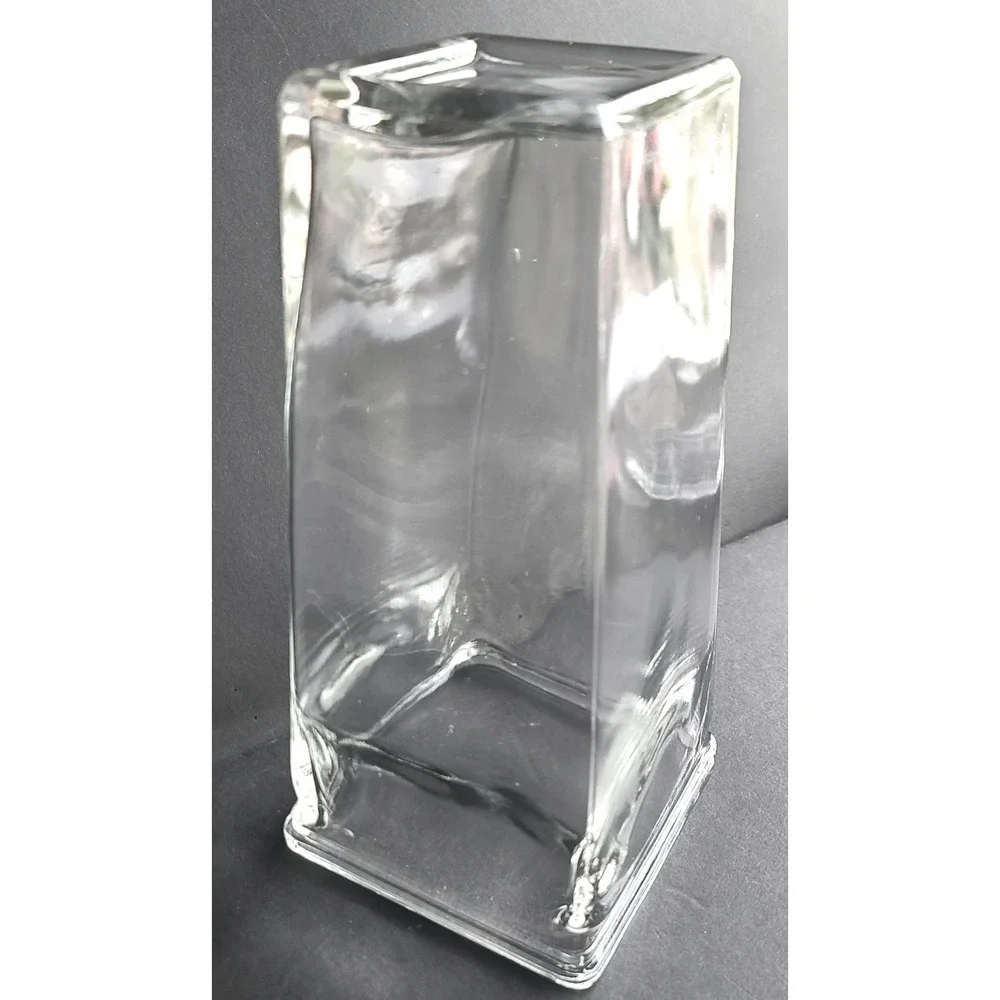 Hand Blown Art‎ Glass Tapered Square Neck Clear Heavy Vase Floral Centerpiece